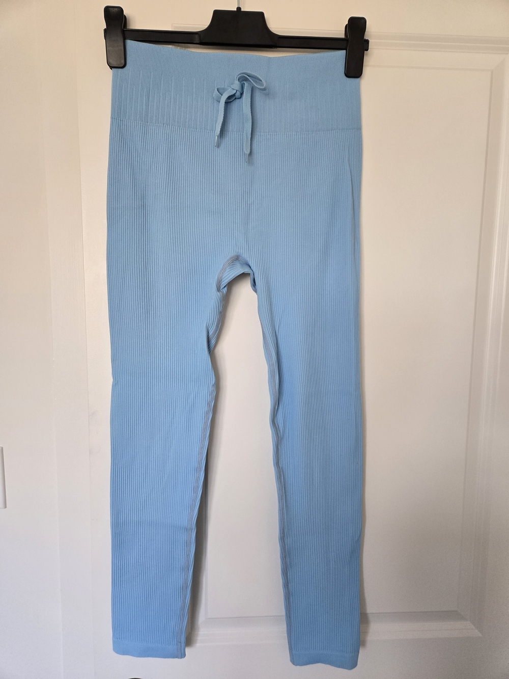 High-Waist Ribbed String Leggings - Blue - Picture 6 of 6